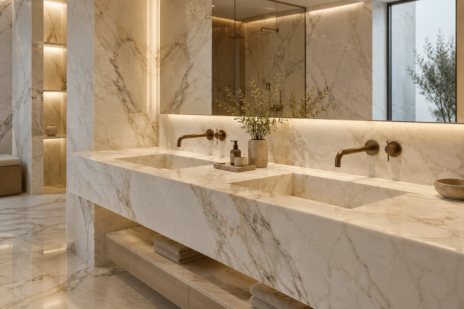 Integrated double marble vanity — design visualization