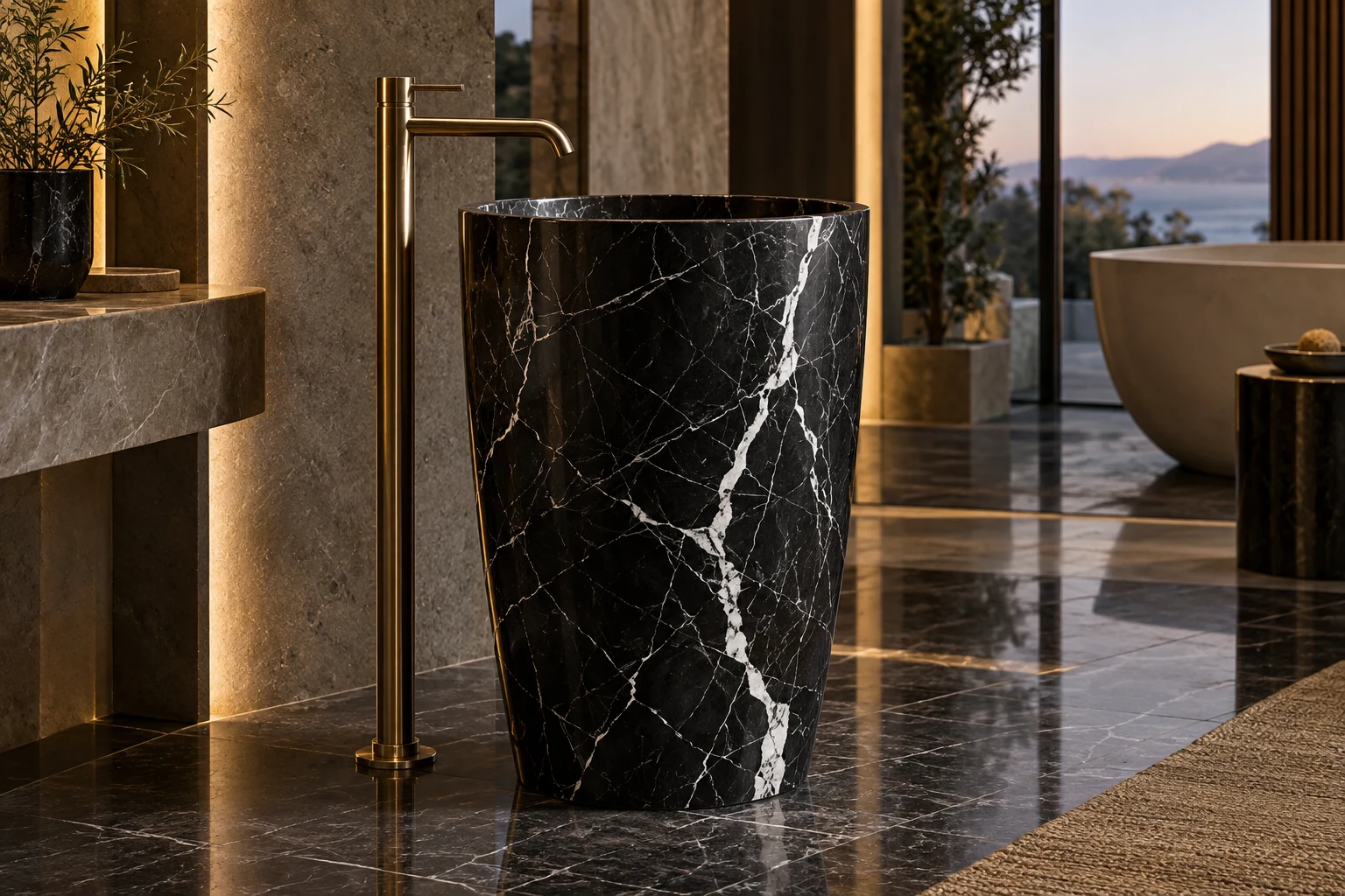 Nero Marquina stone basin — design visualization