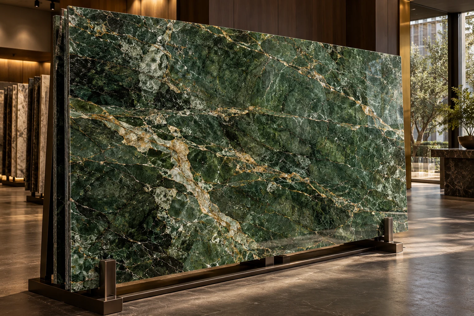 Green quartzite and natural veining — design visualization