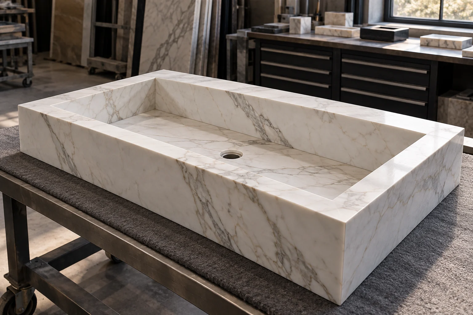Custom stone basin fabrication — design visualization