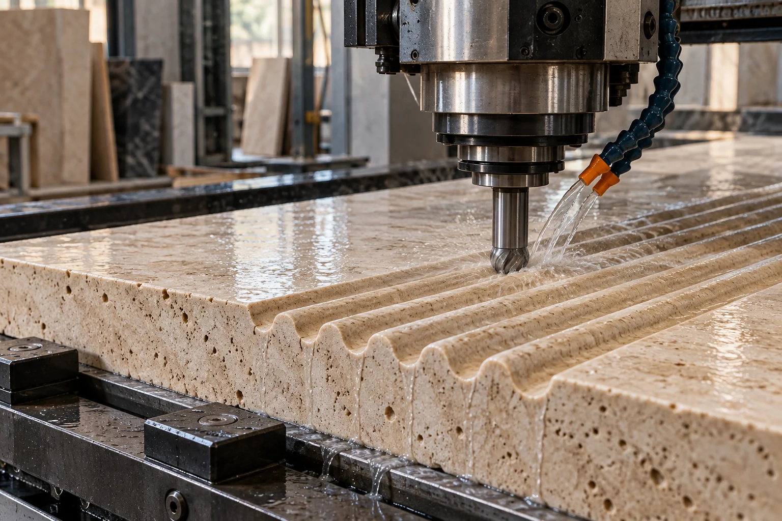 Milling a fluted stone surface — design visualization