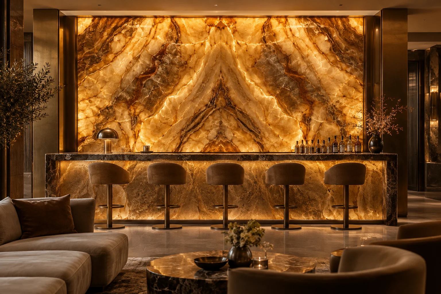 Backlit onyx feature wall — design visualization