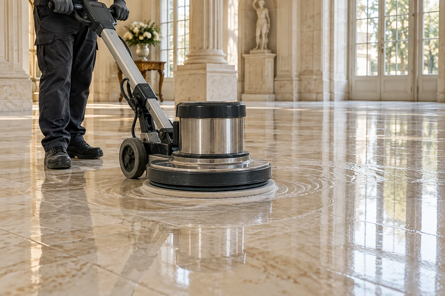 Mechanical stone floor polishing — design visualization